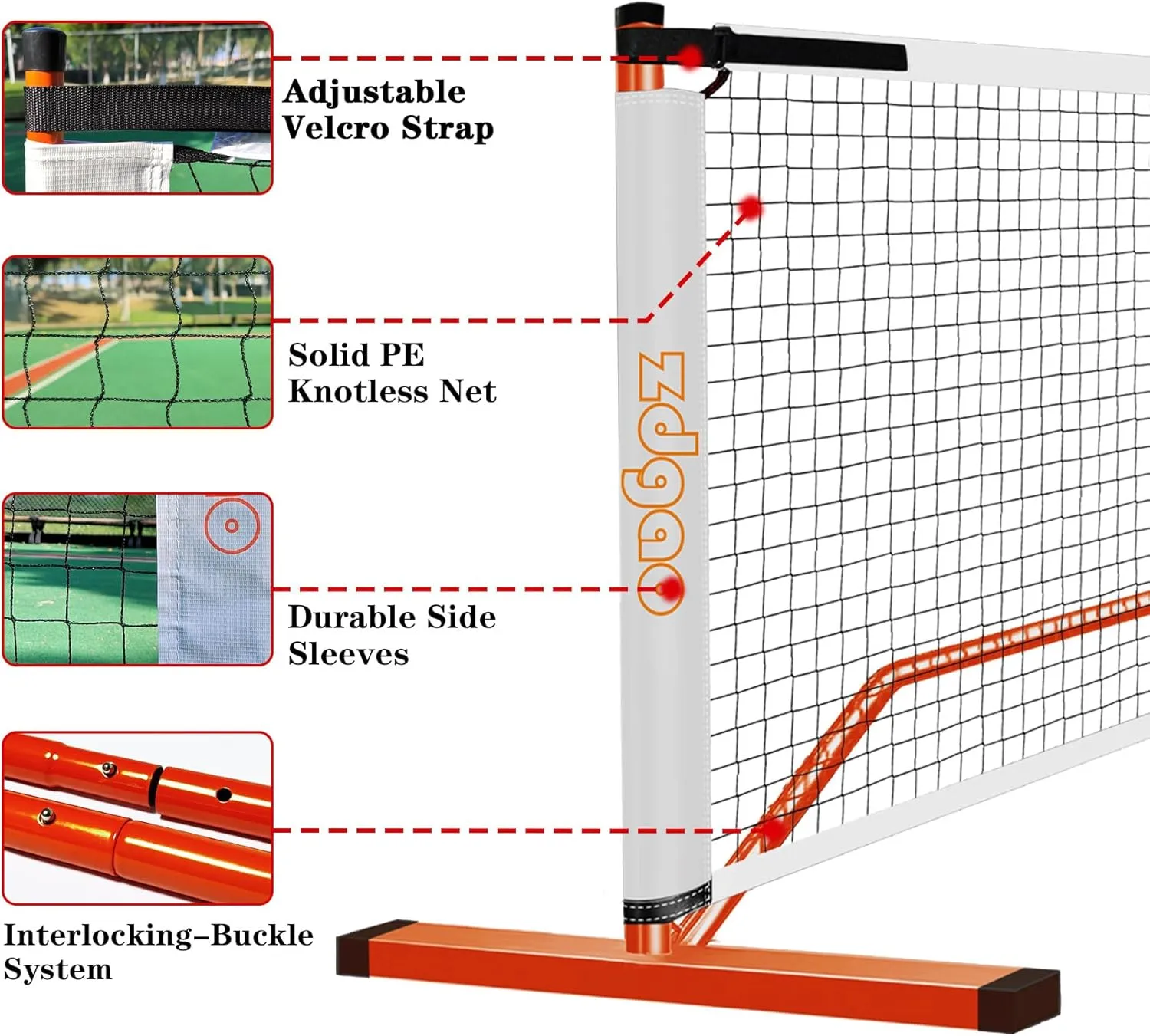 Pickleball Net Set for Driveway, 22FT Regulation Size Pickleball Net with Paddles Set of 4, Outdoor Pickleballs and Carry Bag for Driveway, Weather Resistance Strong Steel Frame
