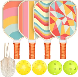 Pickleball Paddles Set of 4, USAPA Approved Premium Wood Pickleball Set with 4 Pickleball Balls and 1 Carry Bag Pickleball Rackets with Ergonomic Cushion Grip for Women Youth
