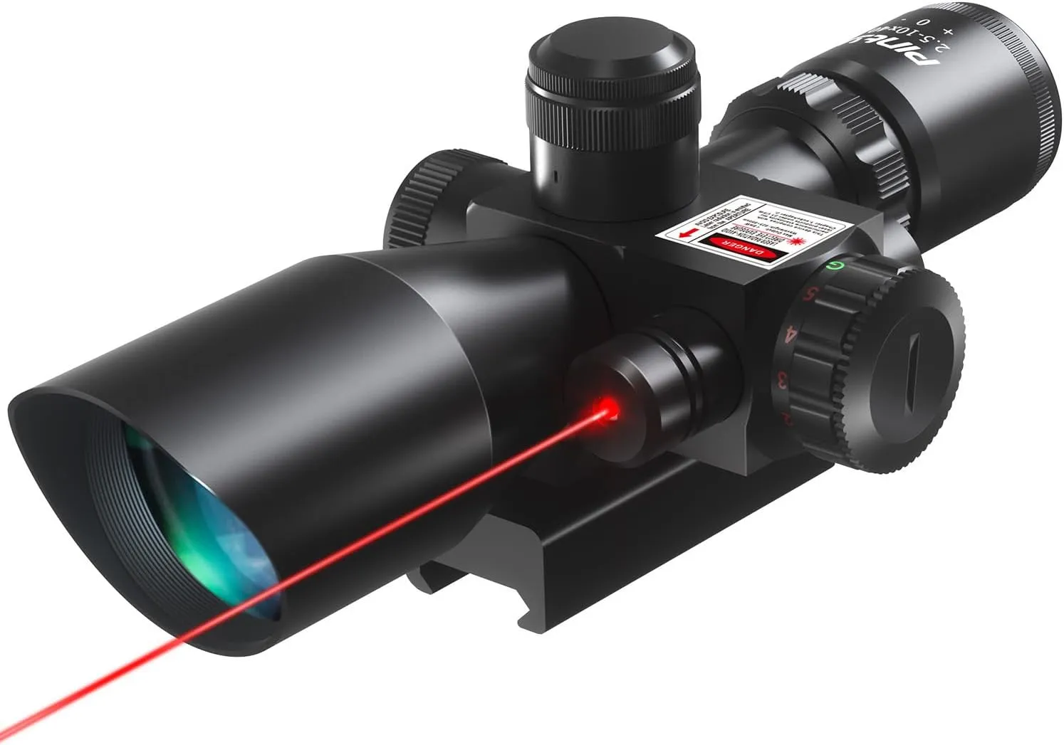 Pinty 2.5-10x40 Red Green Illuminated Mil-dot Tactical Rifle Scope with Red Laser Combo - Green Lens Color