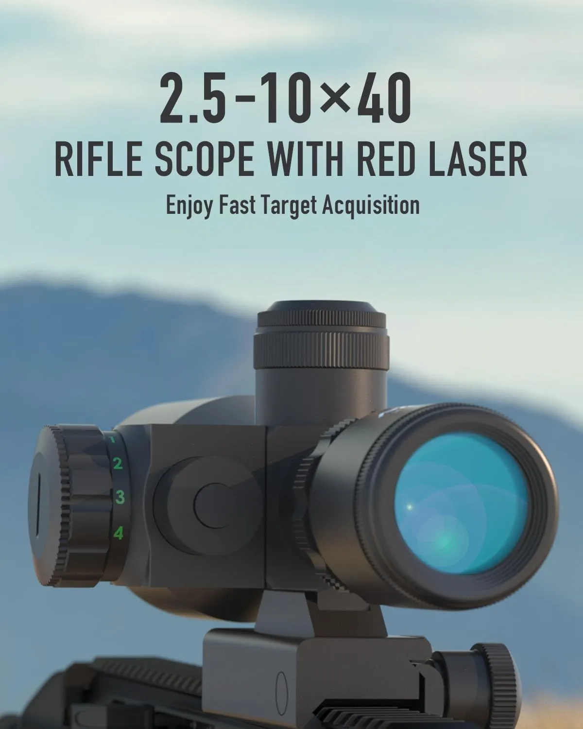 Pinty 2.5-10x40 Red Green Illuminated Mil-dot Tactical Rifle Scope with Red Laser Combo - Green Lens Color