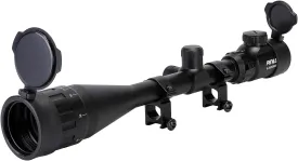 PINTY 6-24x50 Rifle Scope  AO Hunting Scope with Rangefinder Illuminated Optics Picatinny Mount Rings for Long Range Shooting Airsoft Sniper More  1/8 MOA Gun Sight for Rifle or Crossbow