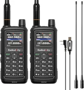 Radioddity GM-30 Plus GMRS Handheld Radio, GMRS Repeater Capable, Long Range NOAA/UHF/VHF/Airband Scanner & Receiver with 1000 Channels, GPS Tracking, Programming Cable, 15.5 ANT, 2 Pack