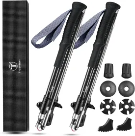 Real Carbon Fiber Collapsible Hiking Poles,Lightweight Trekking Poles for Backpacking Foldable Hiking Poles (2 Poles) Maximum Height 45 Inches,Ultra Durable,Black