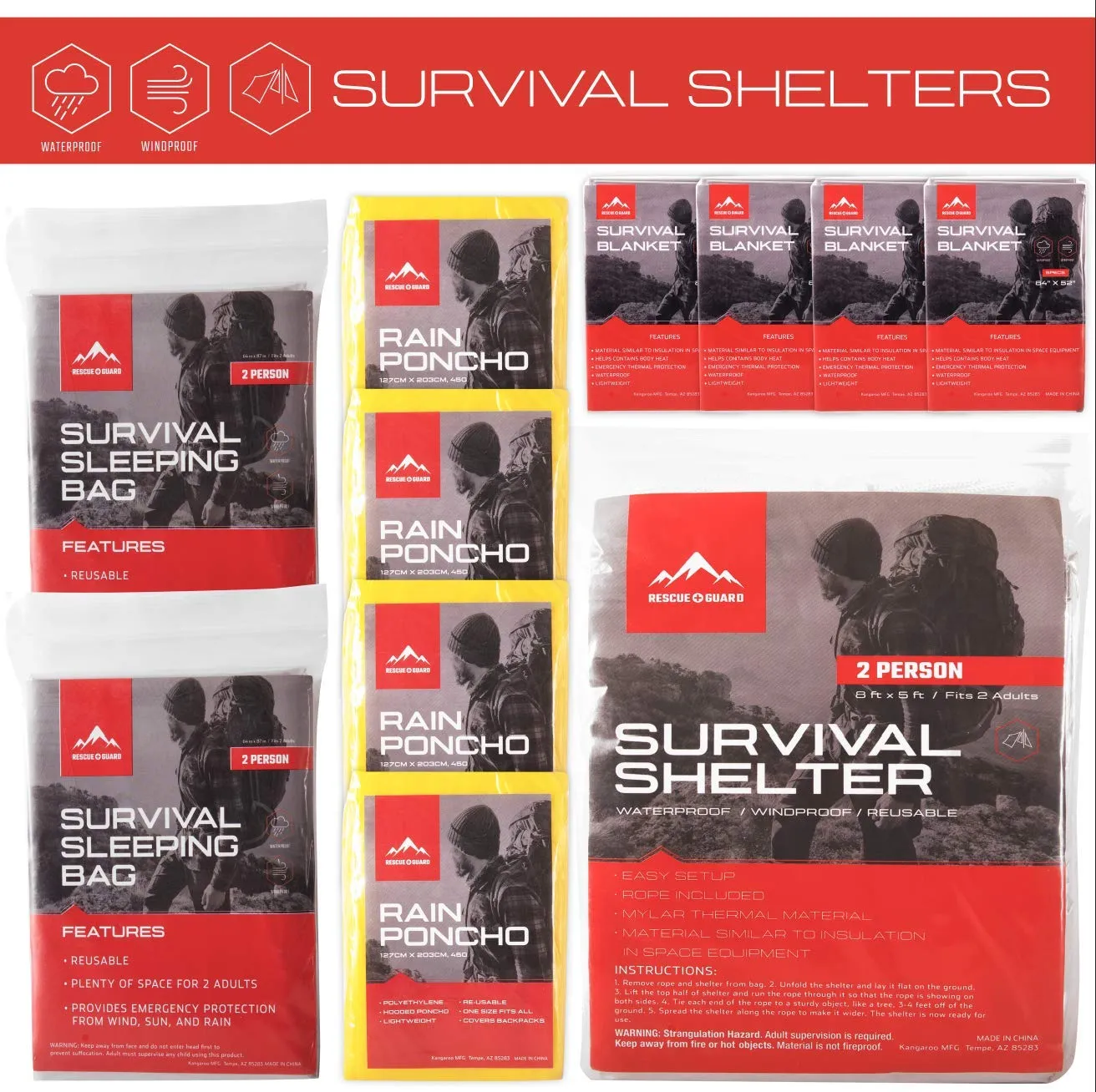 Rescue Guard First Aid Kit Hurricane Disaster or Earthquake Emergency Survival Bug Out Bag Supplies for Families - Up to 12 Day 72 Hours of Disaster Preparedness Supplies (Intermediate Survival Pack)