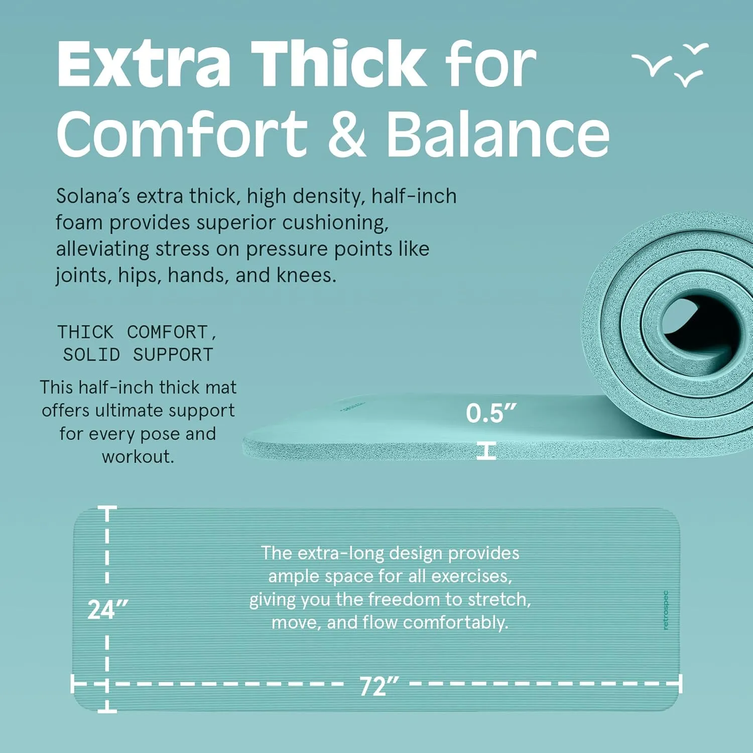 Retrospec Solana Yoga Mat 1/2" Thick w/Nylon Strap for Men & Women - Non Slip Exercise Mat for Yoga, Pilates, Stretching, Floor & Fitness Workouts