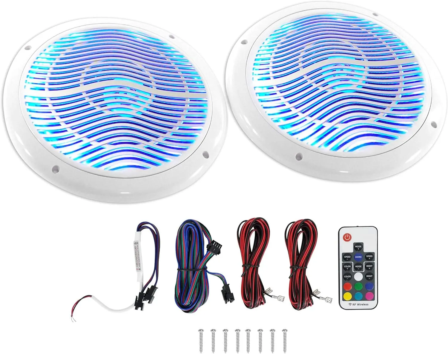 Rockville RMC65LW 600w Peak / 75w RMS 2-Way White Marine Speakers (2), Multi-Color LED, Waterproof, Remote Control for Boats and Outdoor Audio