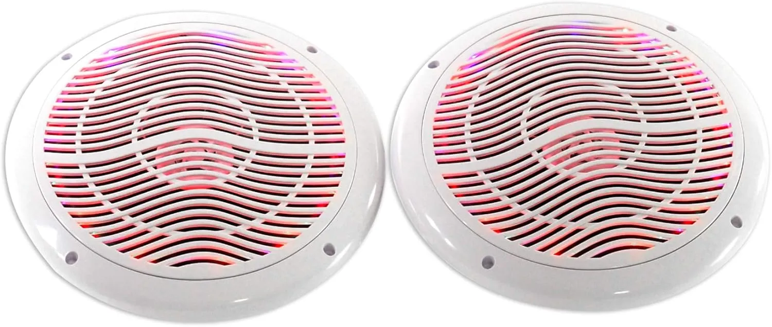 Rockville RMC65LW 600w Peak / 75w RMS 2-Way White Marine Speakers (2), Multi-Color LED, Waterproof, Remote Control for Boats and Outdoor Audio