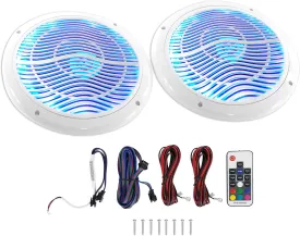 Rockville RMC65LW 600w Peak / 75w RMS 2-Way White Marine Speakers (2), Multi-Color LED, Waterproof, Remote Control for Boats and Outdoor Audio