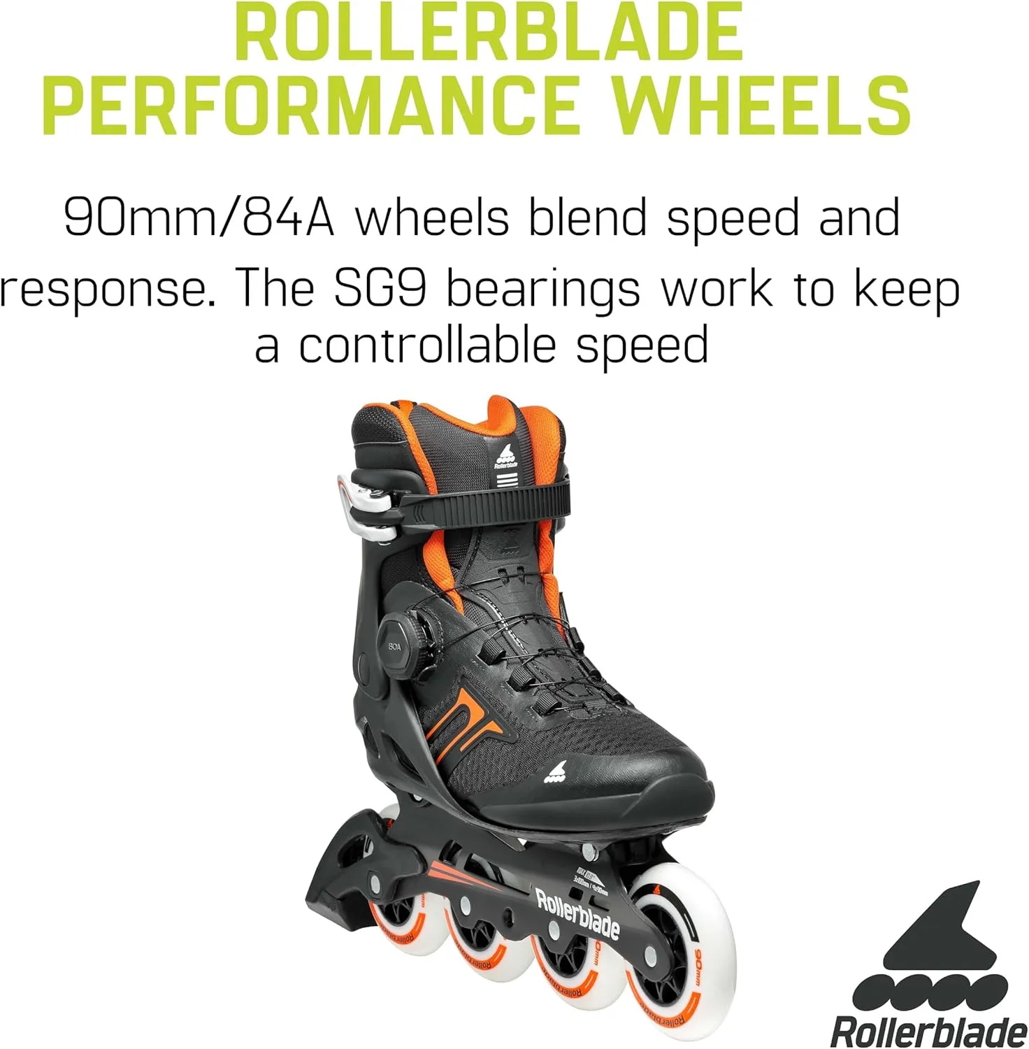 Rollerblade Macroblade 90 BOA Men's Adult Fitness Inline Skate, Black and Orange