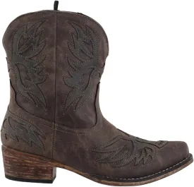 ROPER Womens Amelia Tooled Inlay Snip Toe Casual Boots Ankle Low Heel 1-2" - Brown