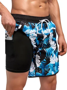 SILKWORLD Quick Dry Mens Swim Trunks with Compression Liner 7" Mens Bathing Suits with Zip Pockets