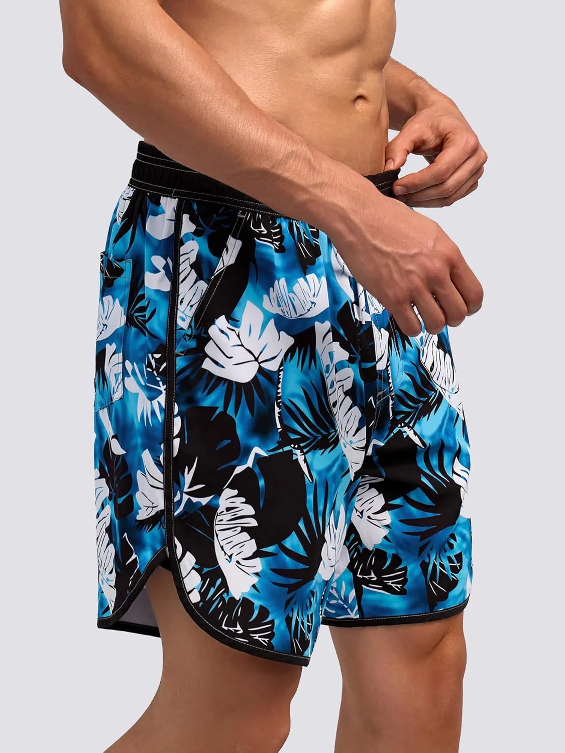 SILKWORLD Quick Dry Mens Swim Trunks with Compression Liner 7" Mens Bathing Suits with Zip Pockets