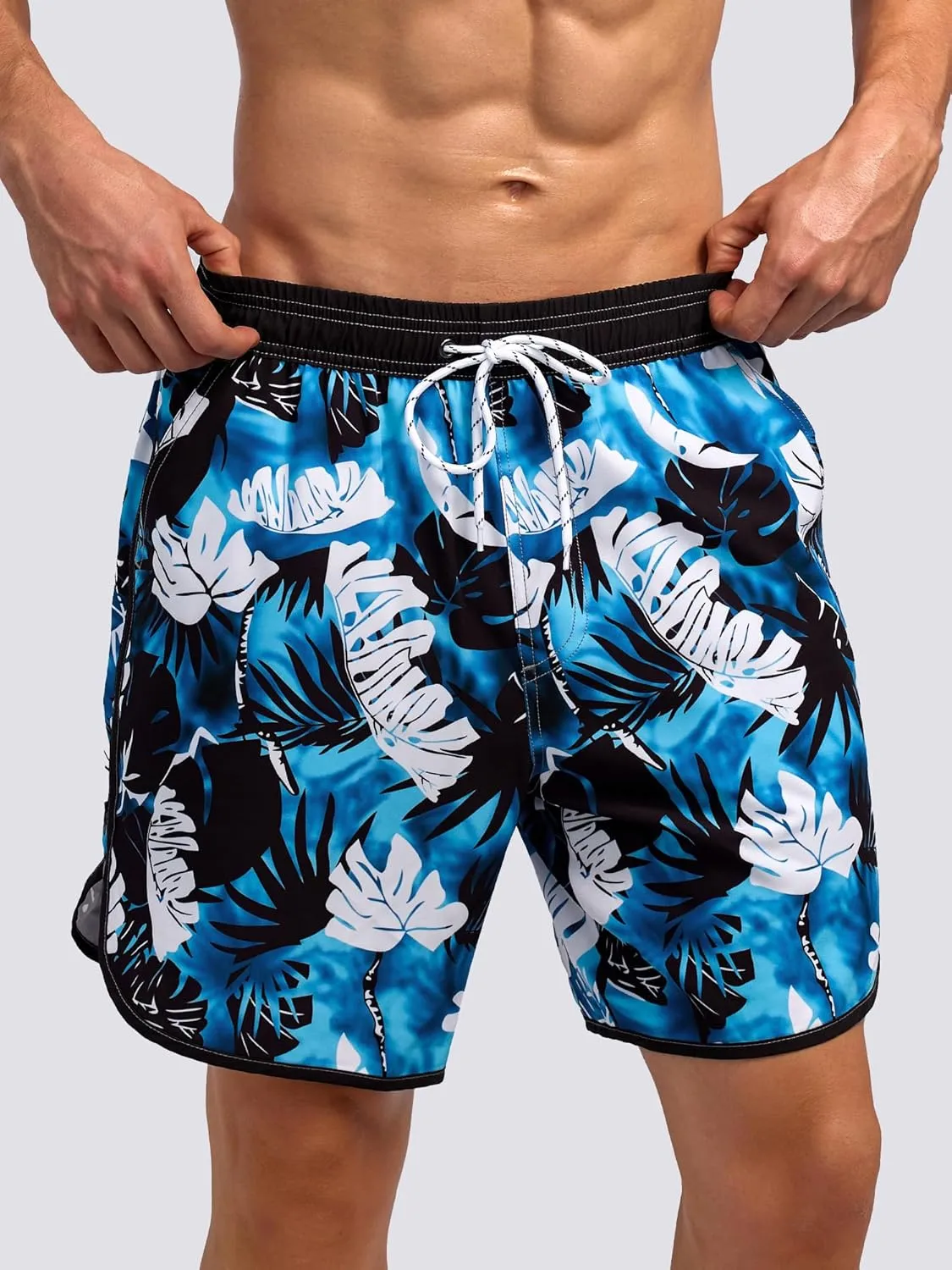 SILKWORLD Quick Dry Mens Swim Trunks with Compression Liner 7" Mens Bathing Suits with Zip Pockets