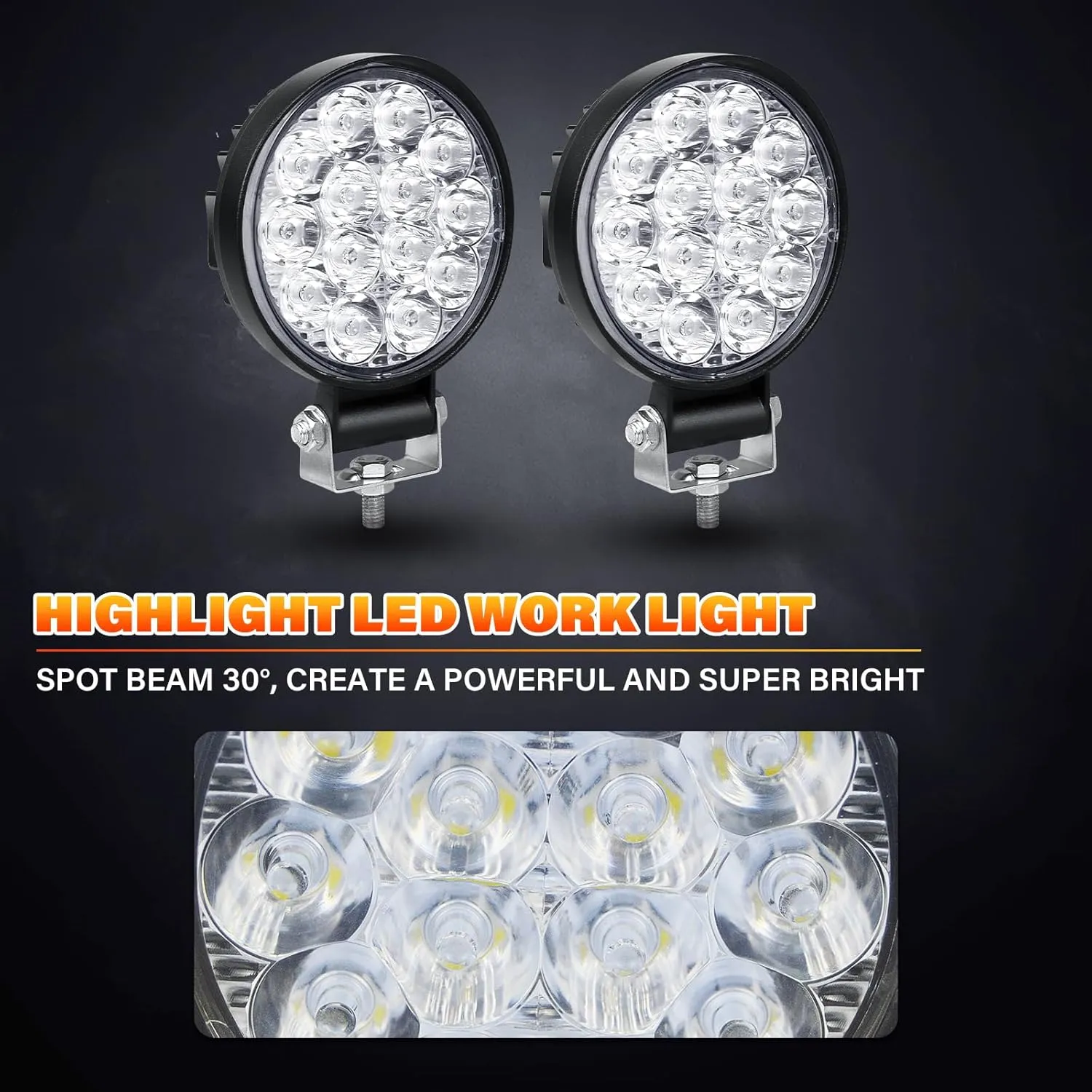 SKYWORLD 4pcs Round Light Bar Pods, 3.2 inch 42W Spot Beam Mini Offroad Driving Fog Lights Work Lamp 12V 24V for Car Trucks Tractors 4x4 SUV ATV Tractors Excavator Boats, 6000K White