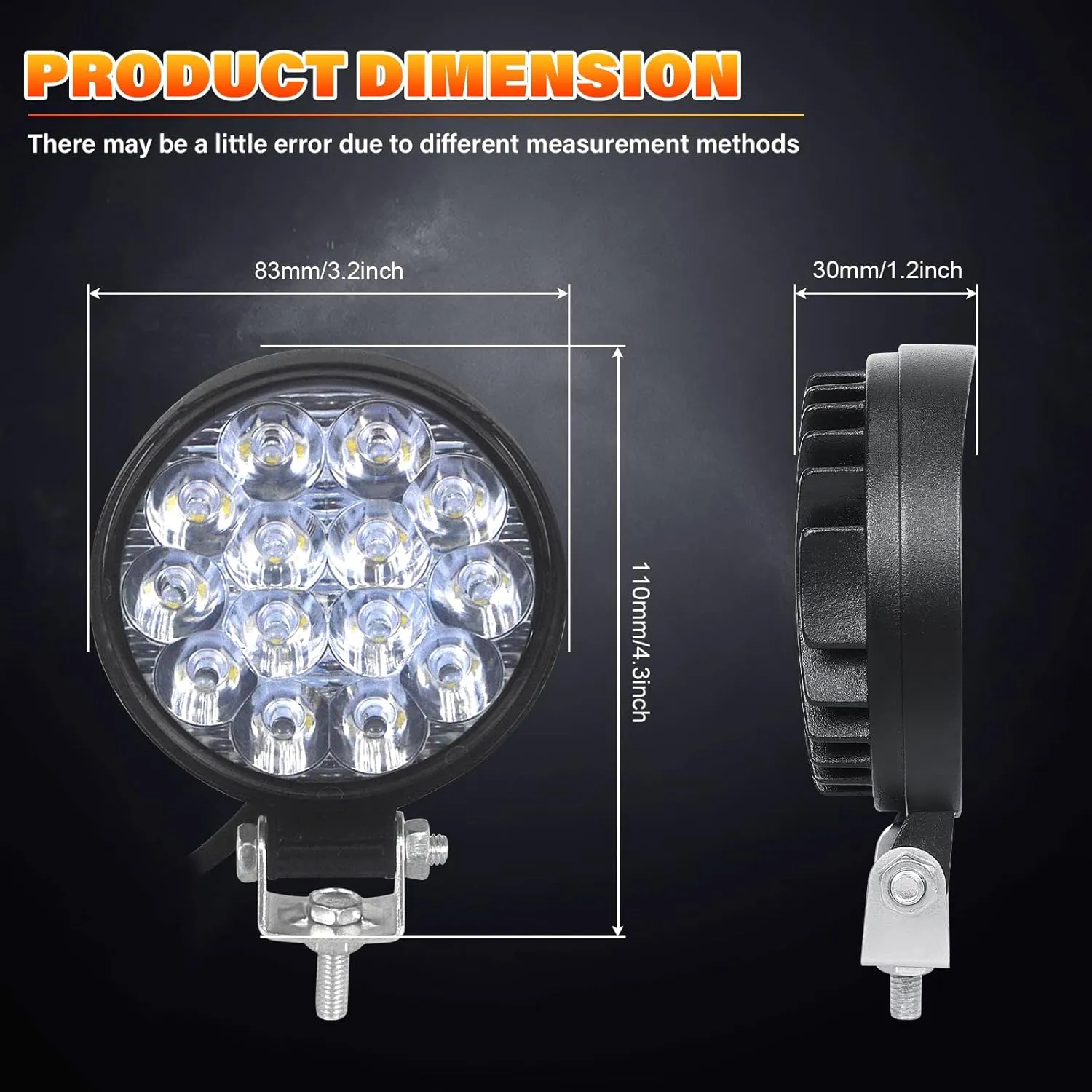 SKYWORLD 4pcs Round Light Bar Pods, 3.2 inch 42W Spot Beam Mini Offroad Driving Fog Lights Work Lamp 12V 24V for Car Trucks Tractors 4x4 SUV ATV Tractors Excavator Boats, 6000K White