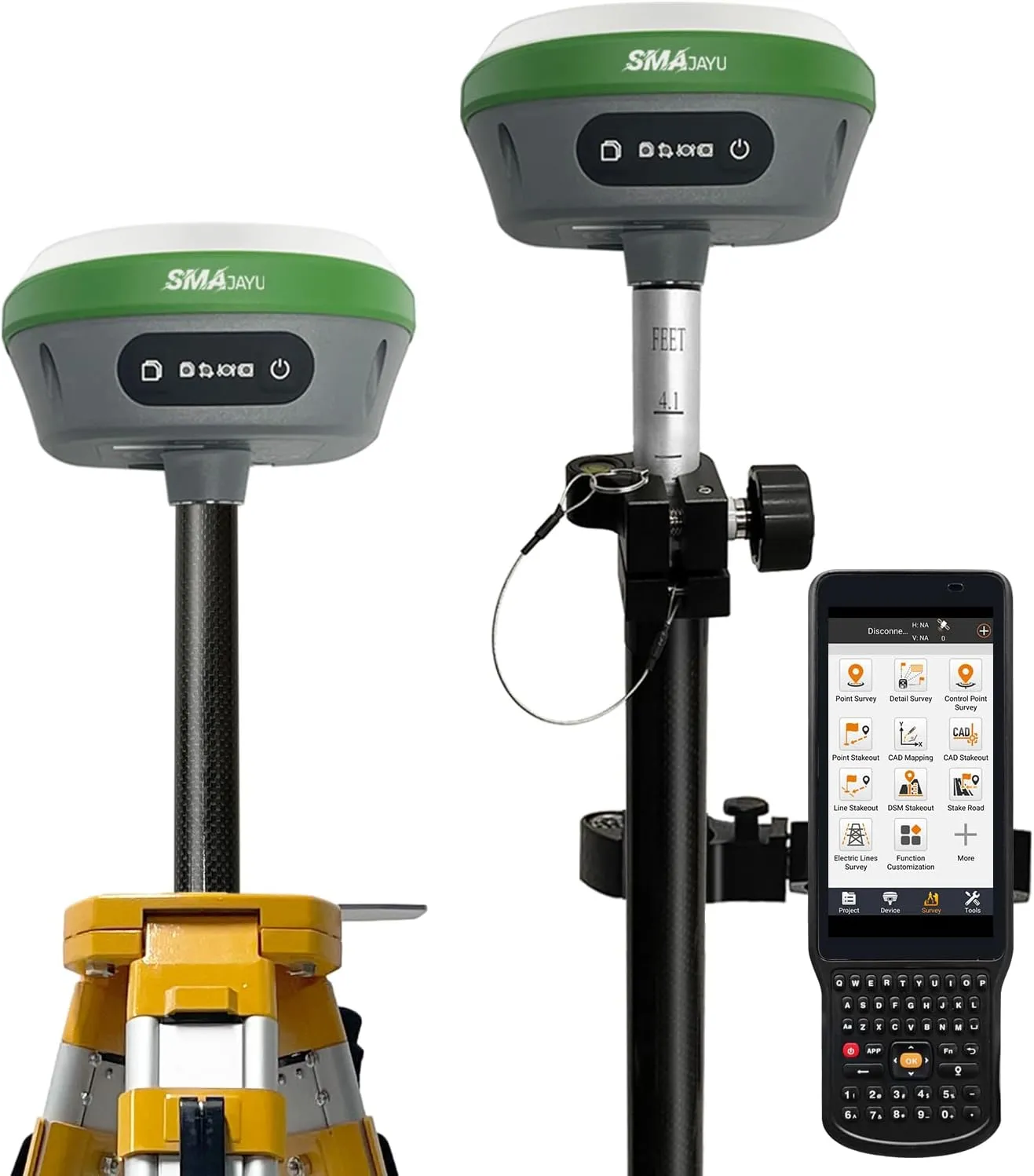SMA26 RTK GNSS GPS Surveying Equipment with IMU Rover & Base, 1408 Channels, 0.5cm Accuracy, Upto 10km Range, NOAA Certified, Handheld Collector & Survey Software (Tripod & Pole Not Included)