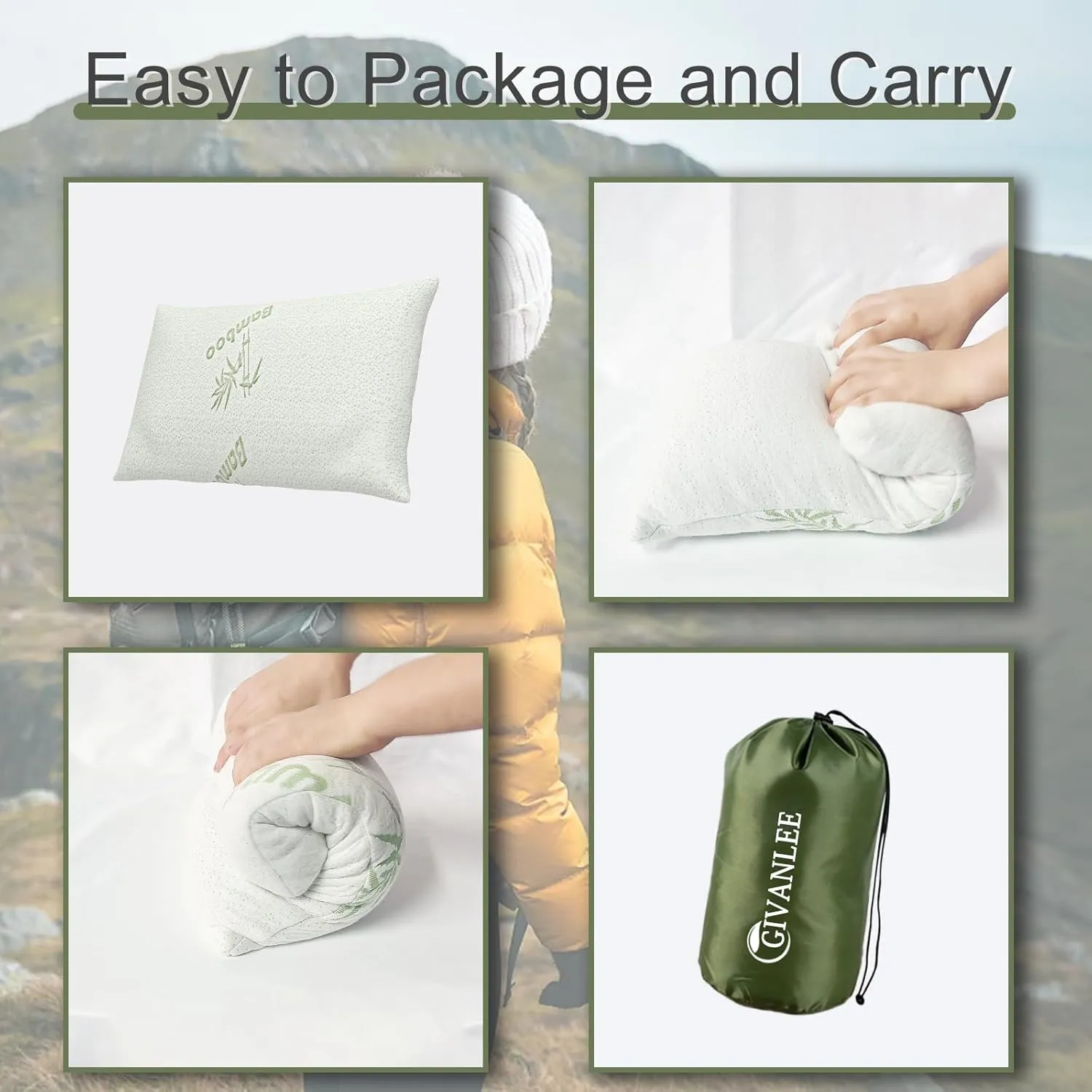 Small Camping Pillow for Sleeping,Filled with Shredded Memory Foam,Travel Pillow Compact & Packable with Storage Bag,Soft Cover,Portable Small Pillow for Camp Gear & Accessories