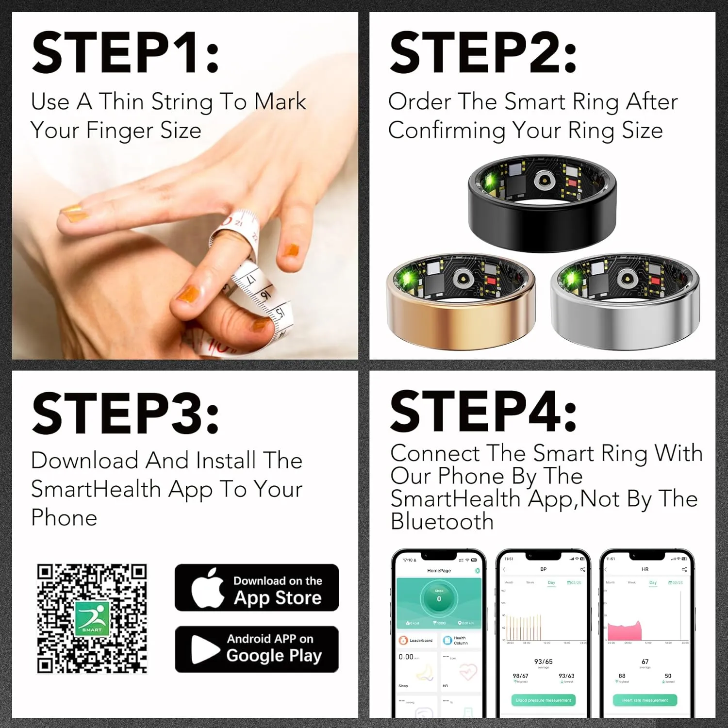 Smart Health Ring for Women Men Fitness Tracker with Heart Rate, Blood Oxygen, Blood Pressure, Sleep Monitoring, Step Counting, IP68 Waterproof for iPhone and Android, No Subscription Fee, Gold 10