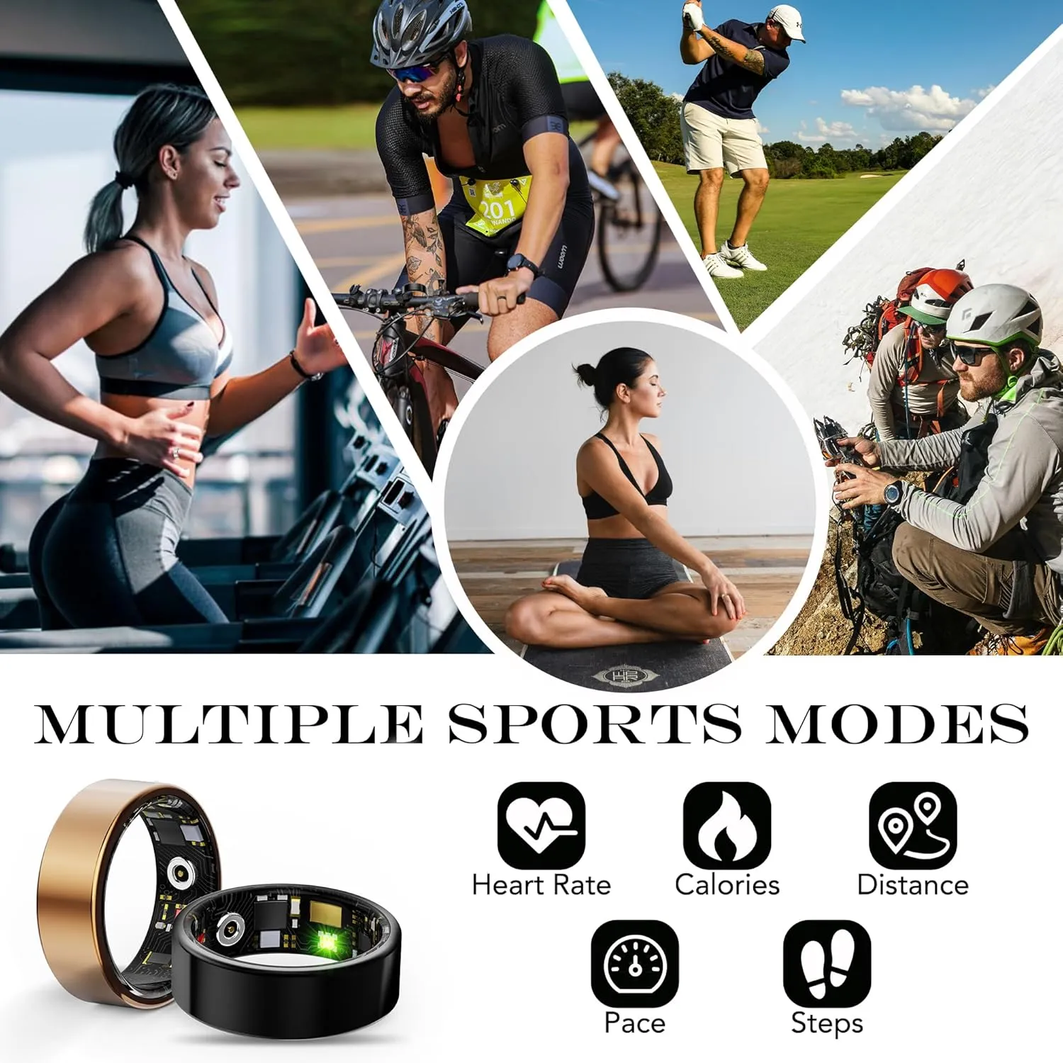 Smart Health Ring for Women Men Fitness Tracker with Heart Rate, Blood Oxygen, Blood Pressure, Sleep Monitoring, Step Counting, IP68 Waterproof for iPhone and Android, No Subscription Fee, Gold 10