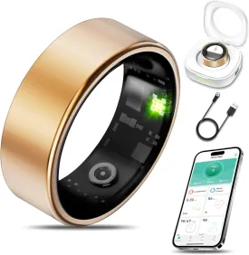 Smart Health Ring for Women Men Fitness Tracker with Heart Rate, Blood Oxygen, Blood Pressure, Sleep Monitoring, Step Counting, IP68 Waterproof for iPhone and Android, No Subscription Fee, Gold 10