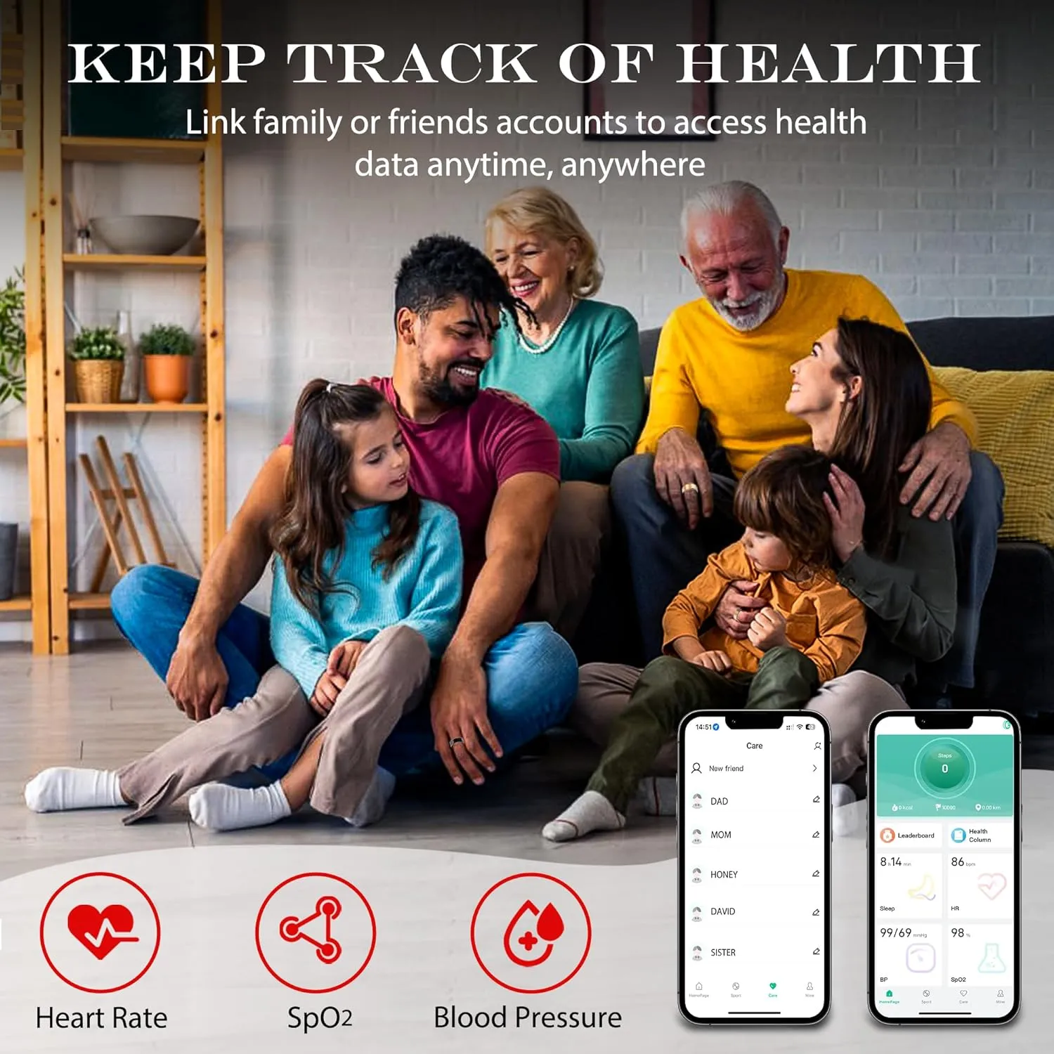 Smart Health Ring for Women Men Fitness Tracker with Heart Rate, Blood Oxygen, Blood Pressure, Sleep Monitoring, Step Counting, IP68 Waterproof for iPhone and Android, No Subscription Fee, Gold 10
