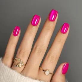 Soft Gel Hot Pink Press on Nails Short - Cat Eye Press on Nails Square for Women Gift, Natural Fit & Glossy Stick on Nails with Glue in 16 Sizes - 32 Reusable Fake Nails, Hot Pink