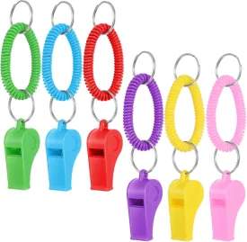 Sport Whistle with Bracelet, 6 Pcs Plastic Sports Coach Whistle Crisp Sound Whistles with Lanyard and Keychain Rings for Coaches Referees Teacher Survival Emergency Training Whistles
