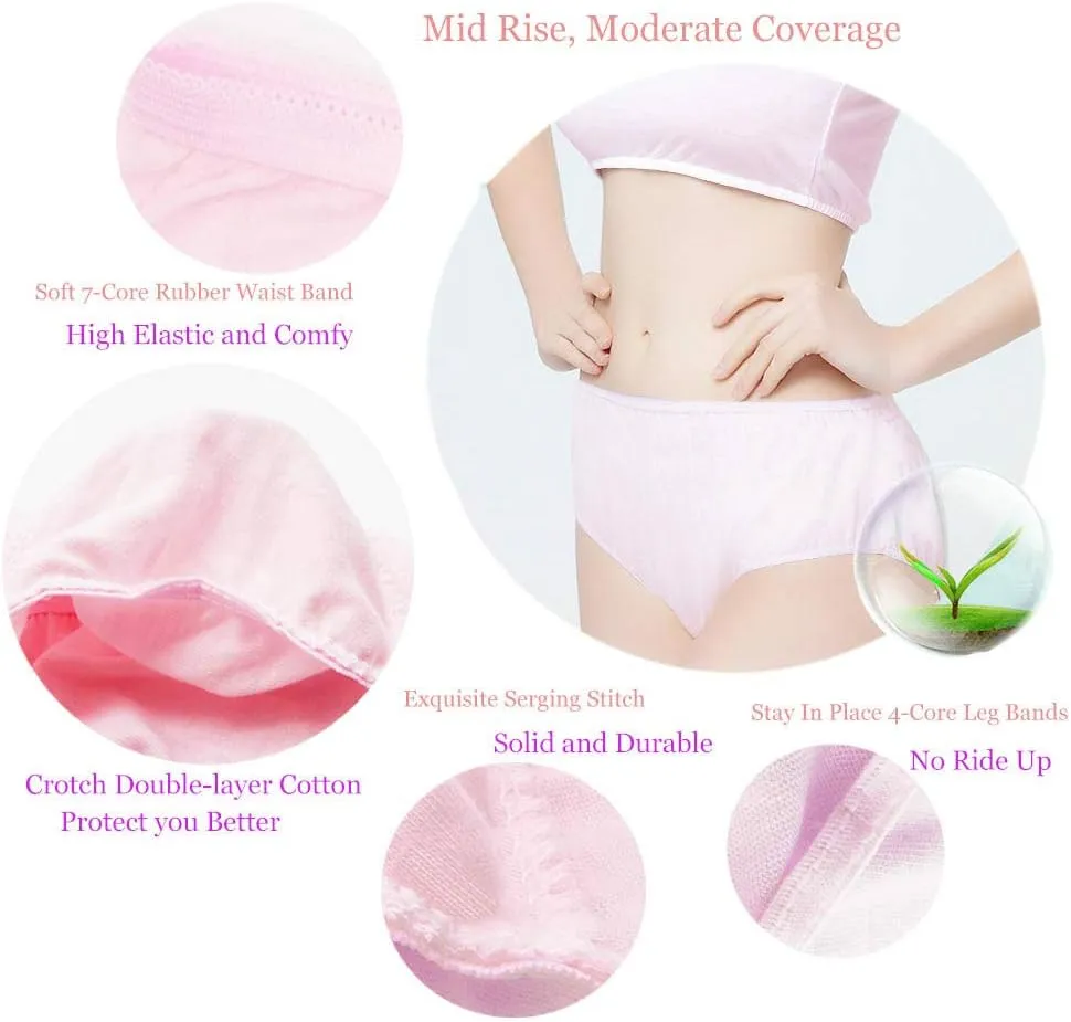 STARLY Women's Disposable Pure Cotton Underwear Travel Panties High Cut Granny Briefs White/Macarons/Black (10pcs)
