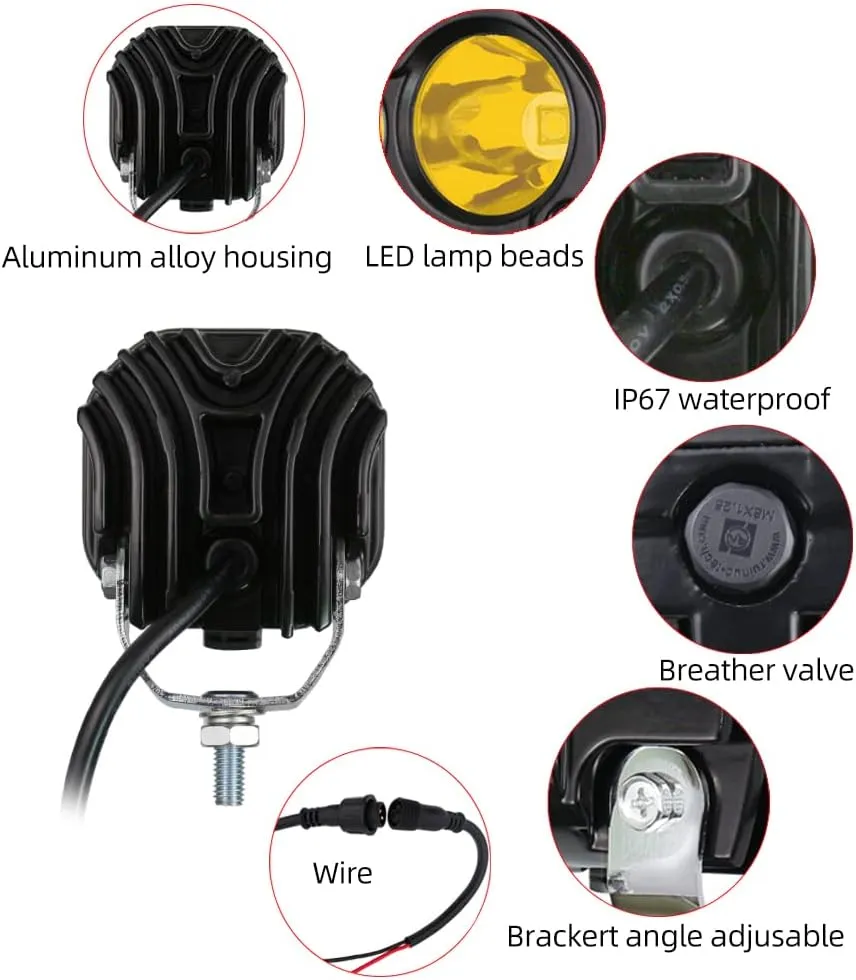 STDYSUN LED Combo Yellow Pods Lights 2Pcs 3Inch 40W Waterproof Yellow Driving OffRoad Fog Work lamp For Wrangler Offroad 4X4 Auto Car Jeep Truck ATV UTV Boat Motorcycle