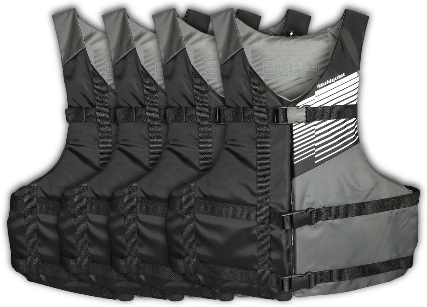 Stohlquist Universal Fit Adult Life Jacket PFD (2 and 4 Pack) Coast Guard Approved for Men and Women 90  lbs, Lightweight Neoprene and Adjustable, Ideal for Boating, Kayaking & Water Sports