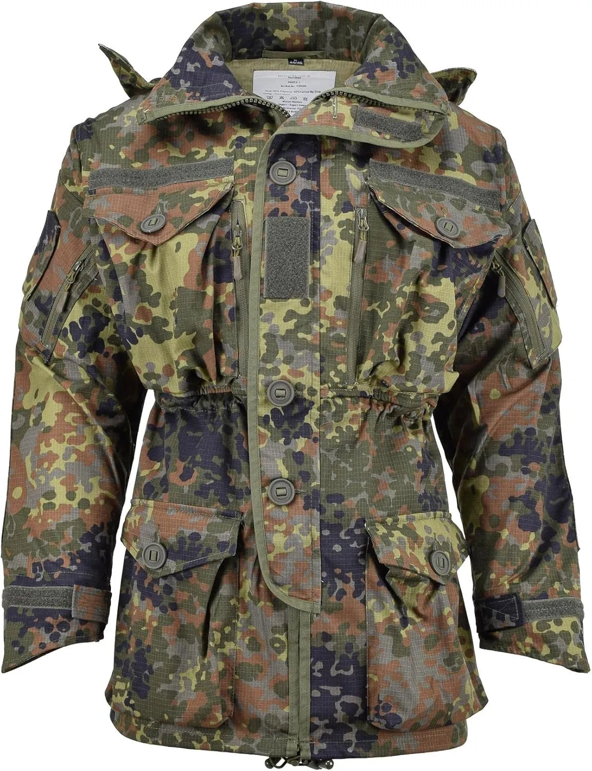 TacGear German Flecktarn Jacket Military Zipped Mens Camo Smock Hooded Parka