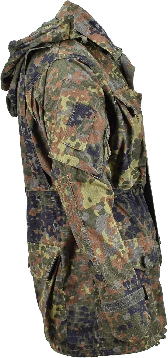 TacGear German Flecktarn Jacket Military Zipped Mens Camo Smock Hooded Parka