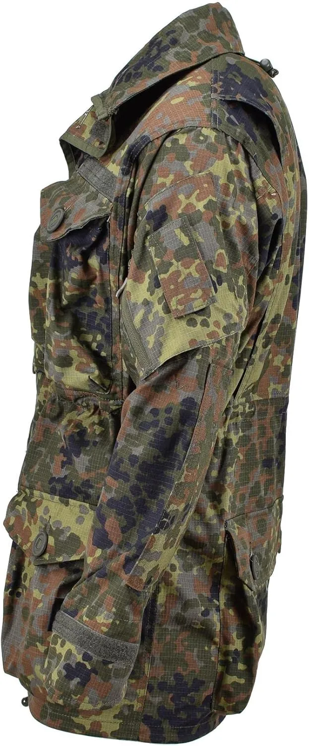 TacGear German Flecktarn Jacket Military Zipped Mens Camo Smock Hooded Parka