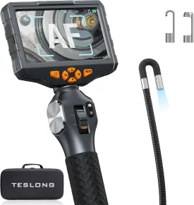 Teslong Articulating Borescope, Autofocus 5-inch IPS Industrial Endoscope Inspection Camera with Two-Way Articulation Auto Focus Probe, Fiber Optic Scope for Automotive Mechanics (0.33inch-5FT)