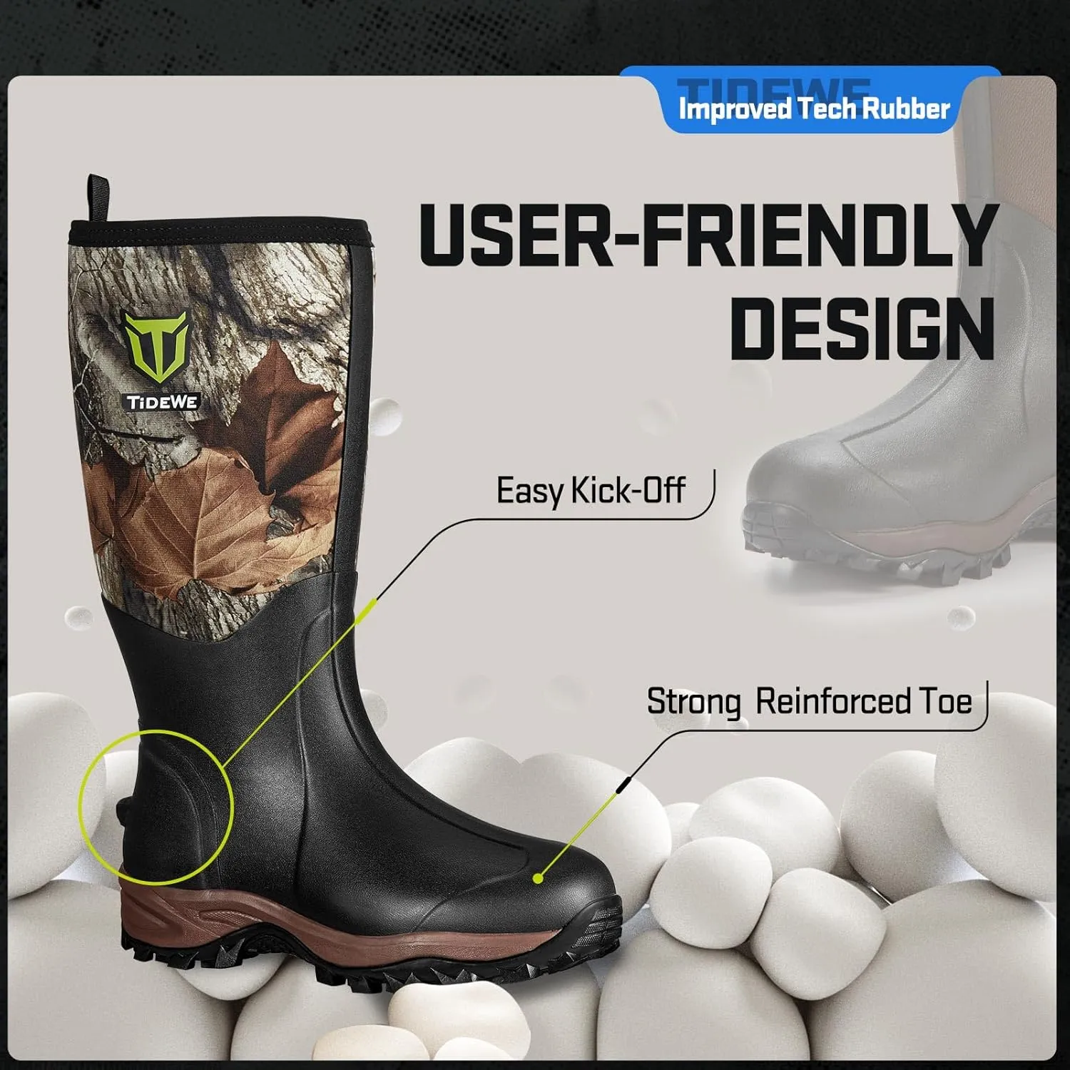TIDEWE Rubber Neoprene Boots Men And Women, Waterproof Sturdy 6mm Neoprene Boot, Rain Boot Hunting Boot Arctic Outdoor BootBlack, Brown & Next Camo G2