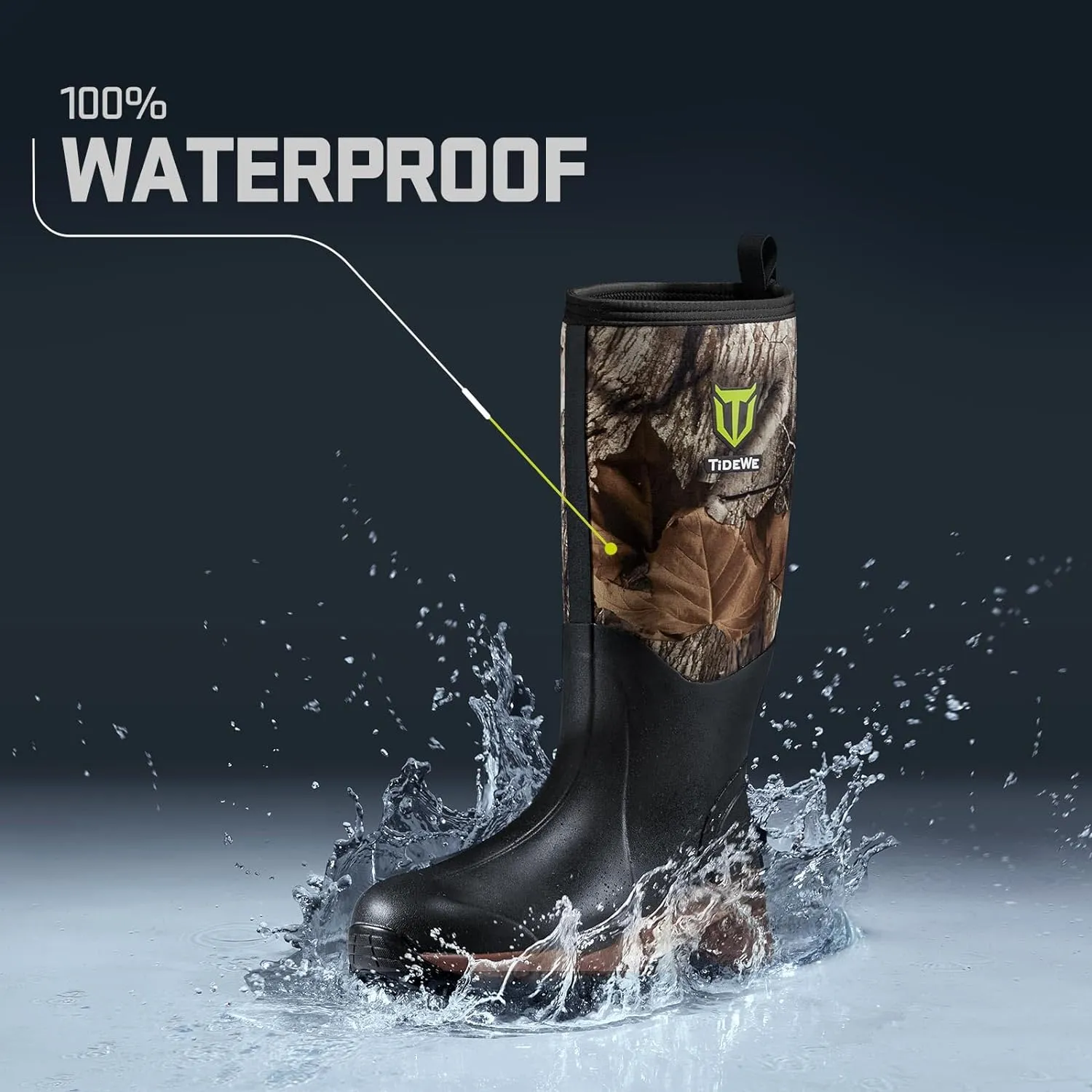 TIDEWE Rubber Neoprene Boots Men And Women, Waterproof Sturdy 6mm Neoprene Boot, Rain Boot Hunting Boot Arctic Outdoor BootBlack, Brown & Next Camo G2