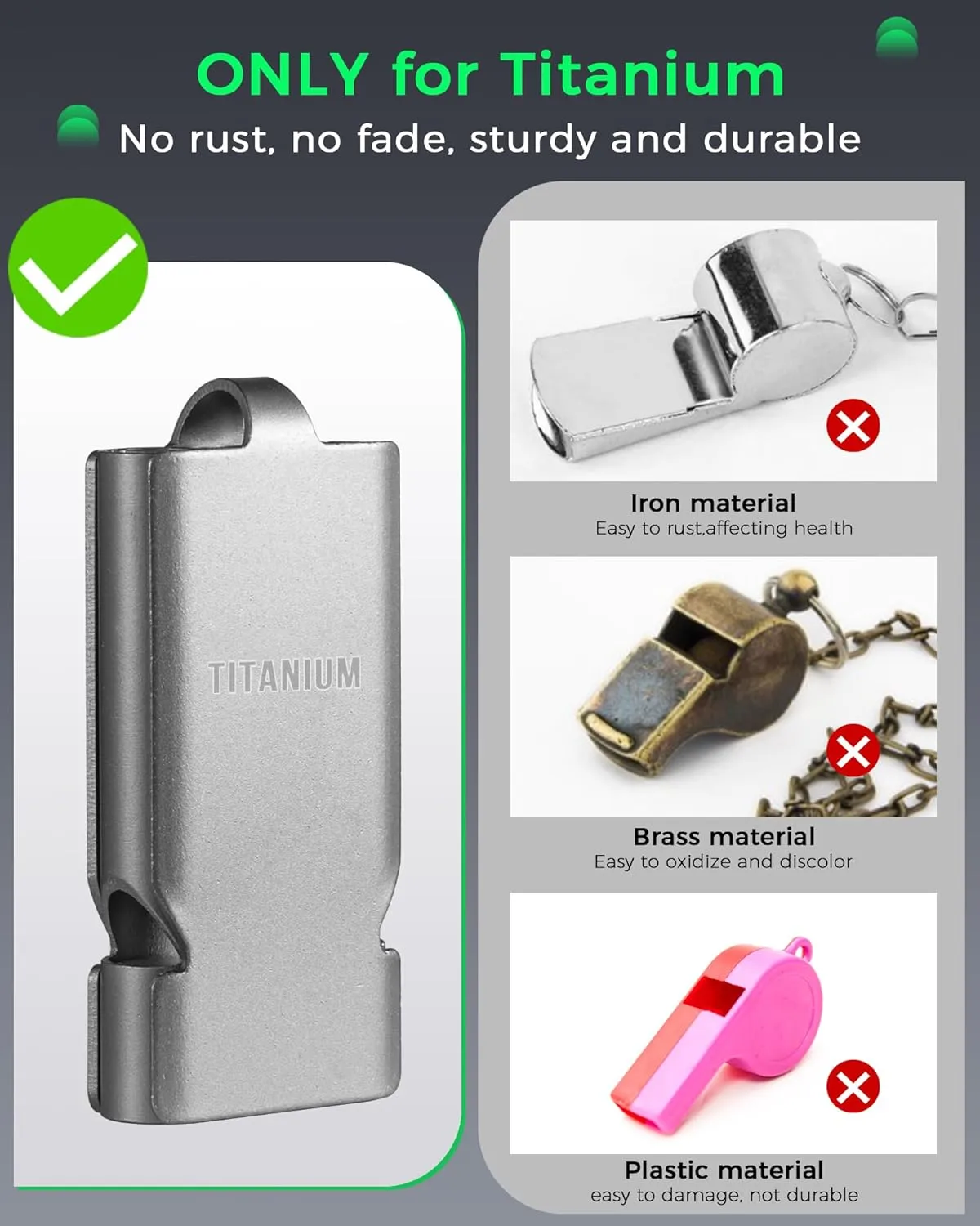 Titanium Emergency Survival Whistle Lifeguard Safety Whistle for Outdoor Camping Hiking-Loud Whistle up to 120~130db
