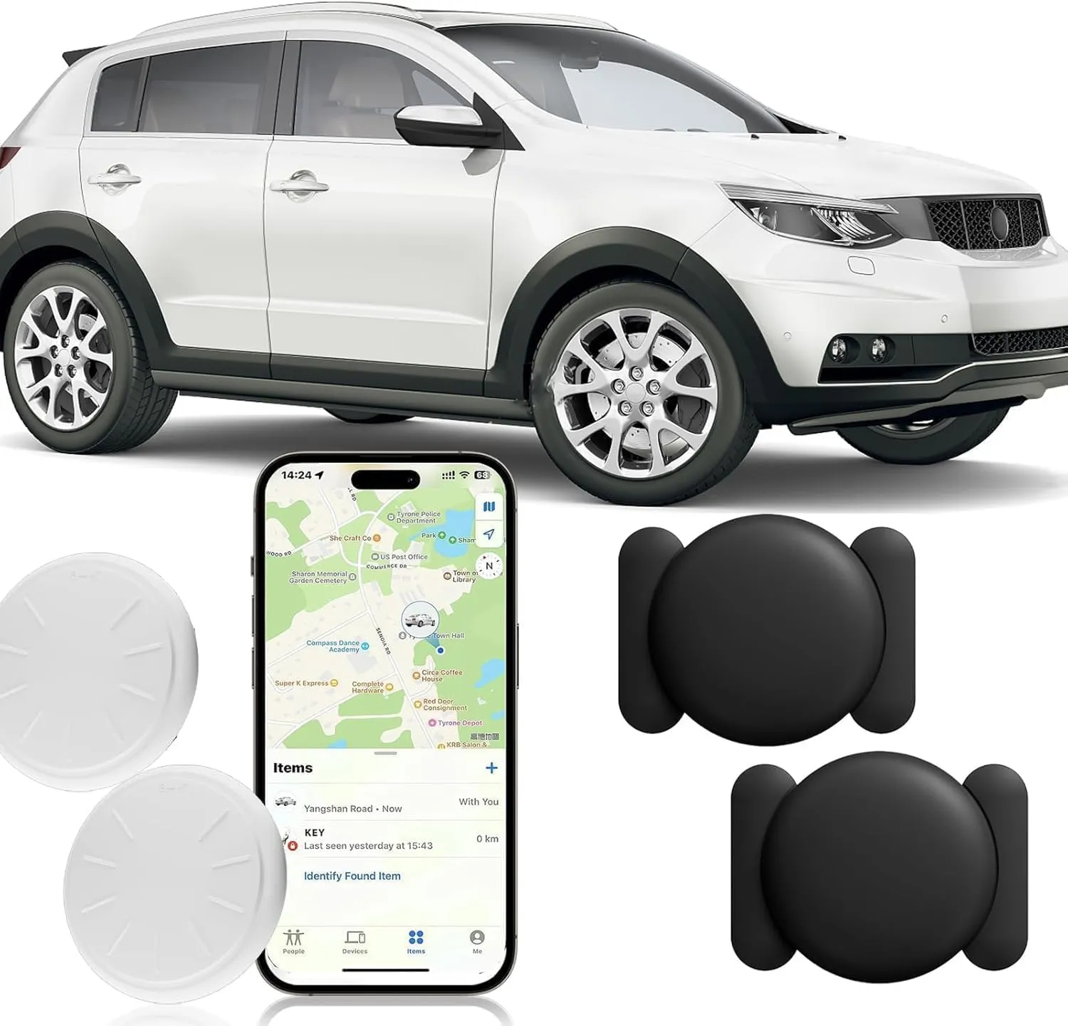 Tracker Device for Vehicles,Mini Hidden Car Tracker with Magnetic Case,No Monthly Fee Real Time GPS Car Tracker Works with Apple Find My (iOS Only) (Black,2PCS)