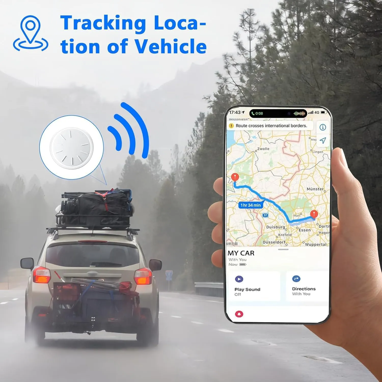 Tracker Device for Vehicles,Mini Hidden Car Tracker with Magnetic Case,No Monthly Fee Real Time GPS Car Tracker Works with Apple Find My (iOS Only) (Black,2PCS)