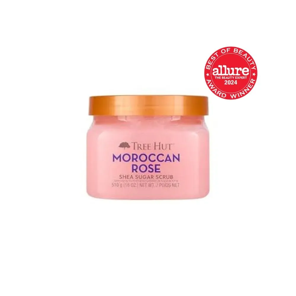 Tree Hut Moroccan Rose Shea Sugar Scrub | Exfoliating Body Scrub Removes Dead, Dry Skin for a Soft & Hydrated Feel | Nourishing Essential Body Care | 18 fl oz.