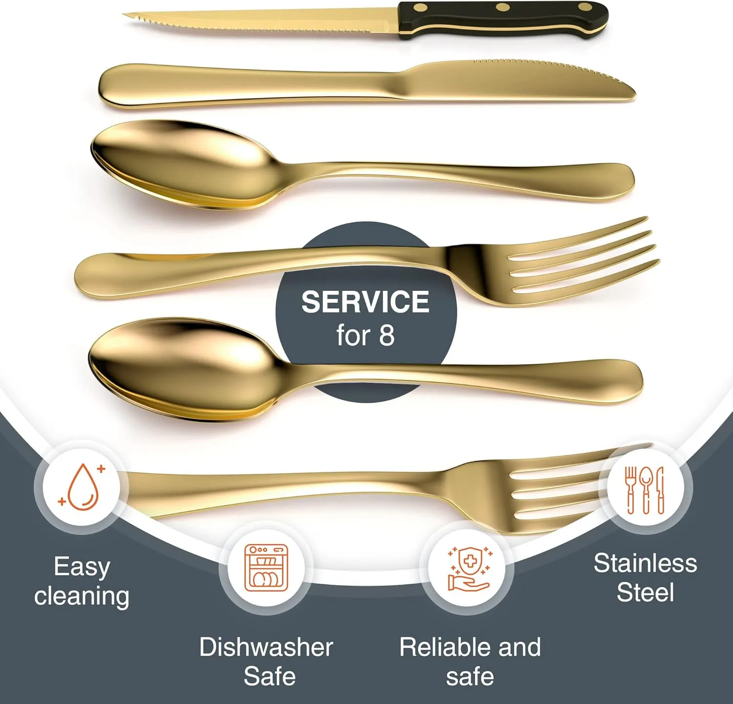 Tribal Cooking 49 Piece Gold Silverware Set - Service for 8 - Stainless Steel Gold Flatware serving set - Cutlery Set - Knives, Fork, and Spoon - Dishwasher Safe - Stunning Polished Finish
