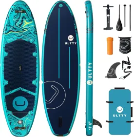 U ULTTY 11'635" Super Wide Inflatable Paddle Board, Ultra Stable Stand Up Paddleboards for 450lb/3 People/Family/Big Size w/Shoulder Strap, 100L Backpack, All-Round Sup Board, US Fin