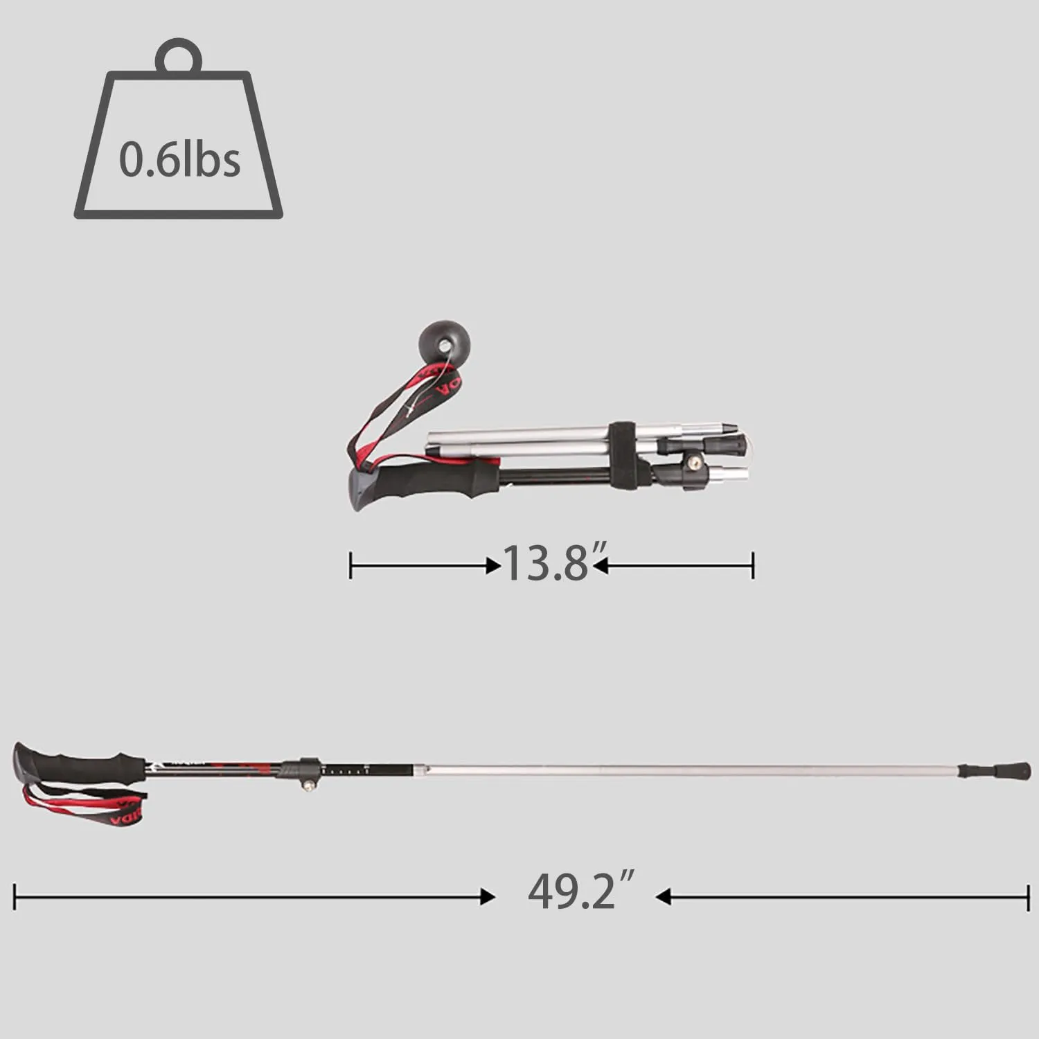 Ultra Light Trekking Hiking Poles Aluminum Alloy Collapsible Outdoor Walking Sticks, Alpenstock for Hiking, Camping, Mountaining, Backpacking