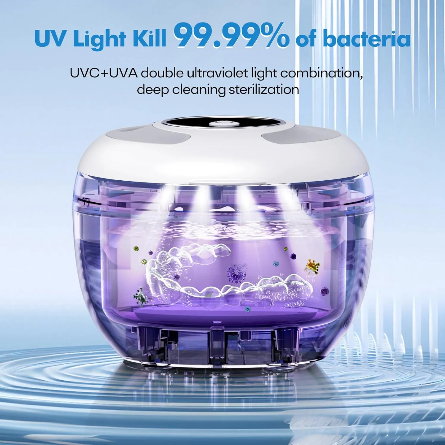 Upgraded Ultrasonic Retainer Cleaner Machine, 45kHz Ultrasonic Dentures Cleaner for Night Guards, Braces, Aligner, Toothbrush, Jewelry and More, 4 UV Lights, 200ML Capacity, White