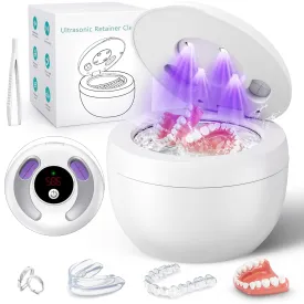 Upgraded Ultrasonic Retainer Cleaner Machine, 45kHz Ultrasonic Dentures Cleaner for Night Guards, Braces, Aligner, Toothbrush, Jewelry and More, 4 UV Lights, 200ML Capacity, White