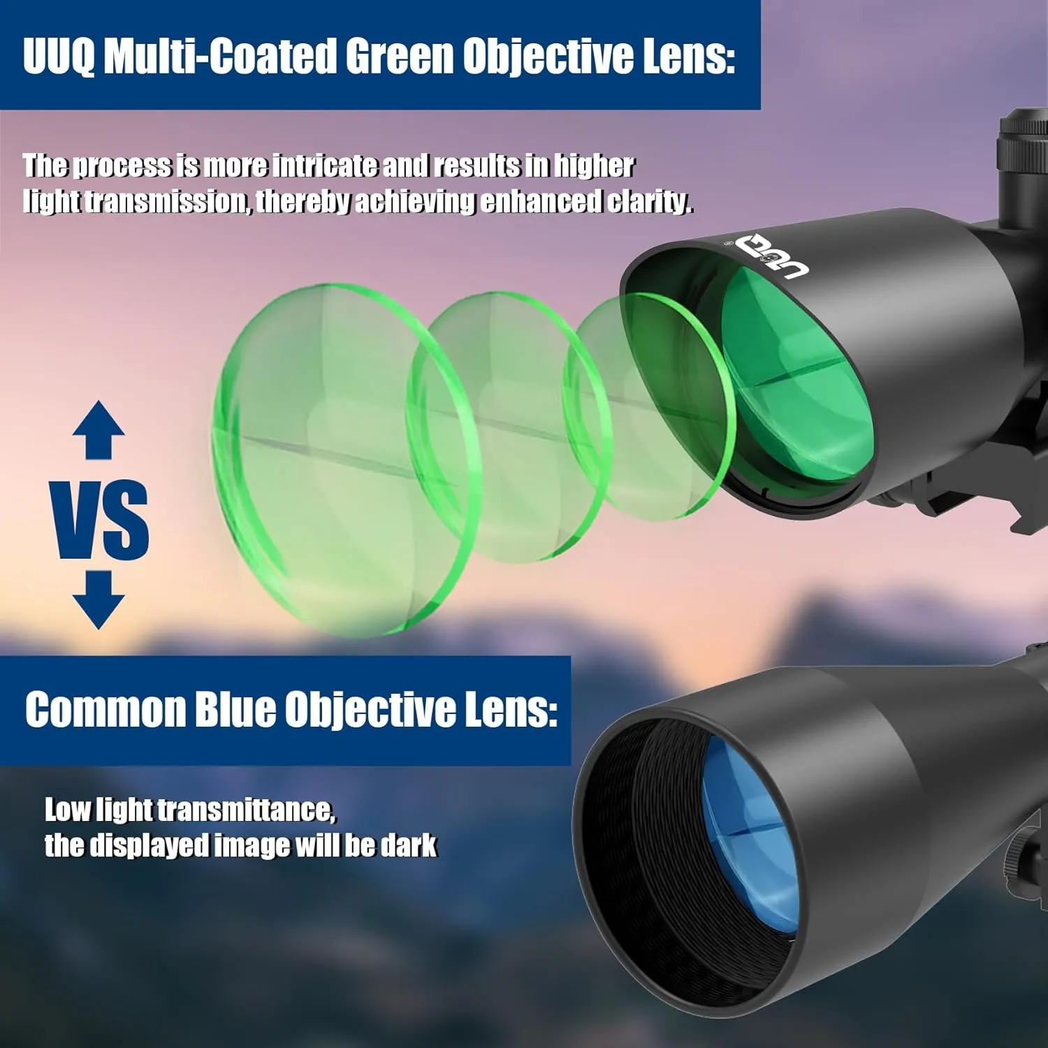 UUQ 2.5-10x40 Rifle Scope with Red/Green Illuminated Mil-dot with Red/Green Laser Combo-Green Lens Color,Tactical Scope for Gun Air Hunting,Free 20/11mm Mounts