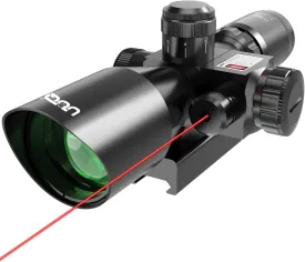 UUQ 2.5-10x40 Rifle Scope with Red/Green Illuminated Mil-dot with Red/Green Laser Combo-Green Lens Color,Tactical Scope for Gun Air Hunting,Free 20/11mm Mounts