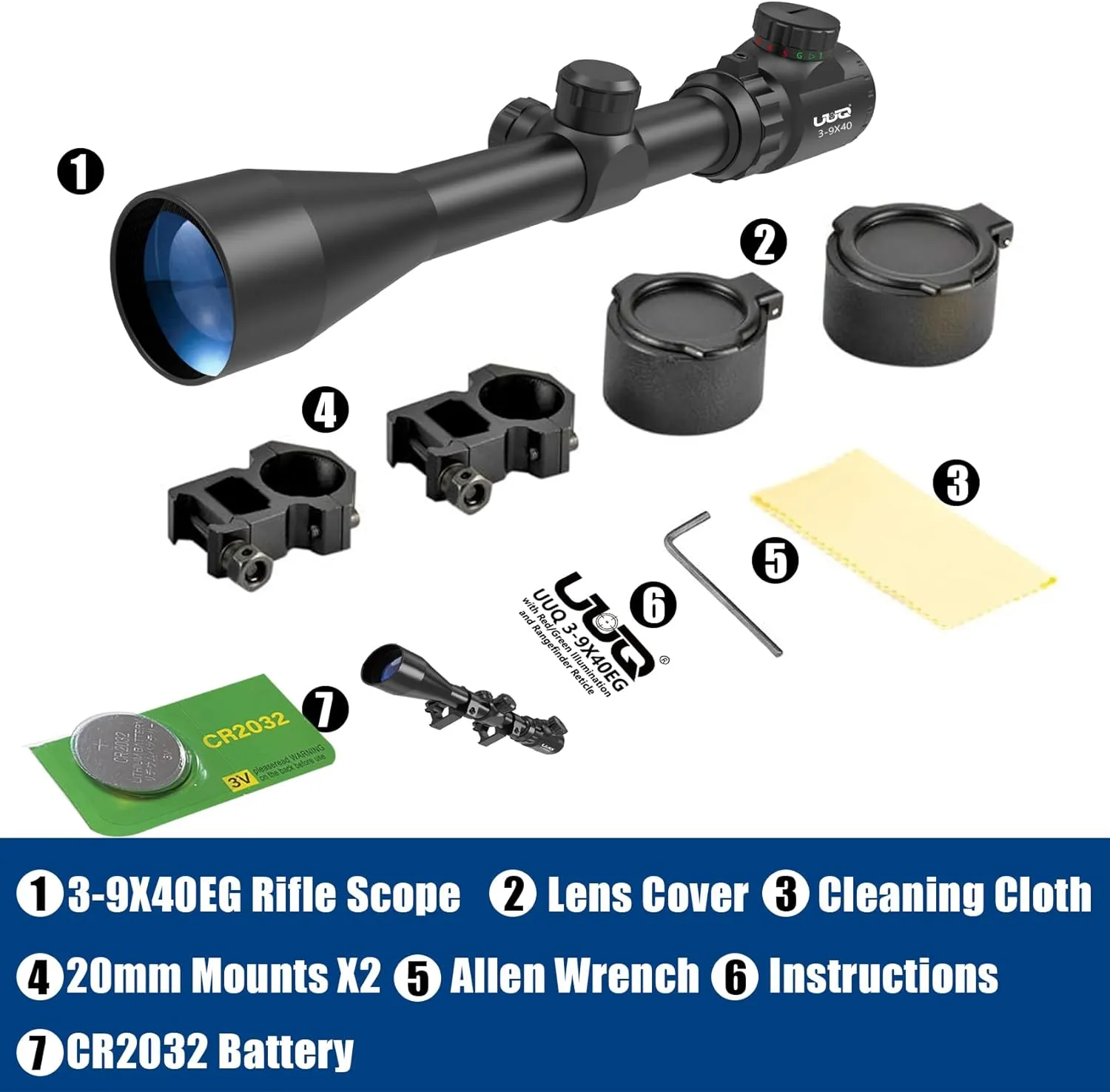 UUQ 3-940 Rifle Scope with Red/Green Illumination and Rangefinder Reticle-Fits 20mm Free Mounts,Waterproof and Fog-Proof