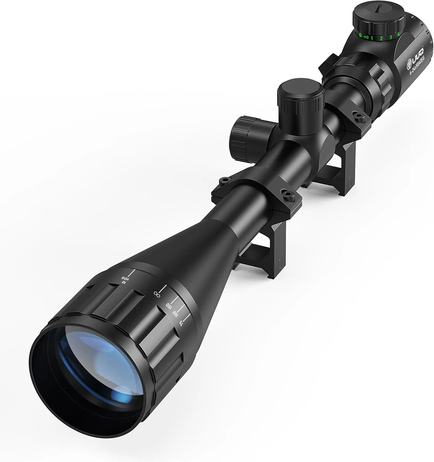 UUQ 6-24x50 AO Rifle Scope Includes Blue/Green Lens-for Hunting,Shotguns,and High-Powered,Long-Range Shooting with Rimfire,and Air Guns.Includes Illuminated Red/Green Reticle with 20mm Mount