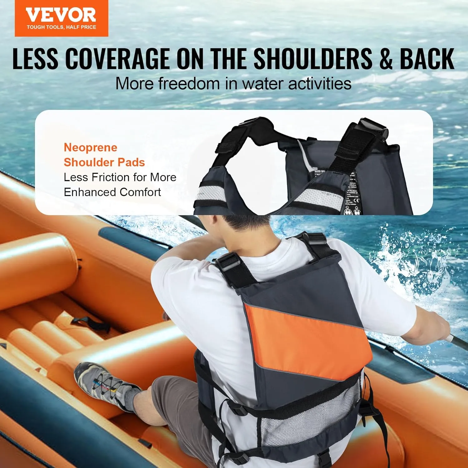 VEVOR Life Vest for Watersports (PFD), Life Jacket with Waterproof Nylon & 80N Buoyancy, Life Vest/Jacket for Any Water Activity-Fishing, Kayaking, Surfing and More, Men and Women